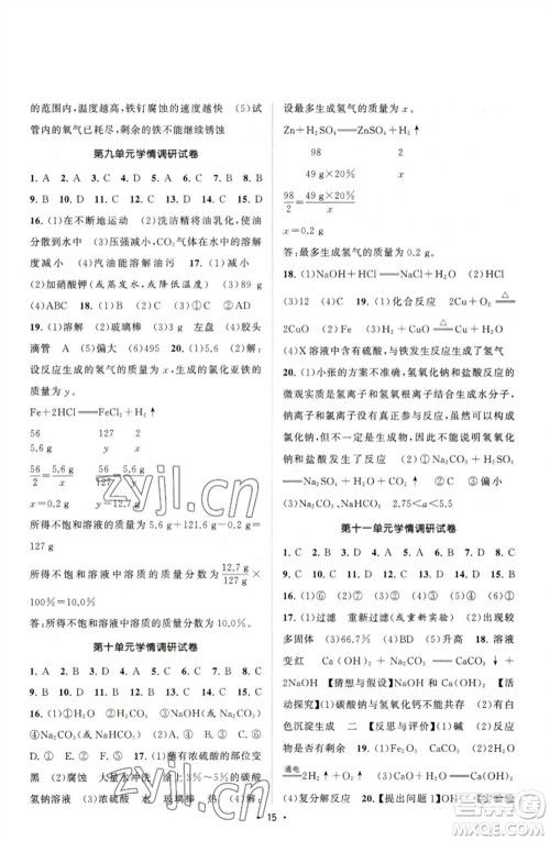 江苏人民出版社2023课时提优计划作业本九年级化学下册人教版参考答案