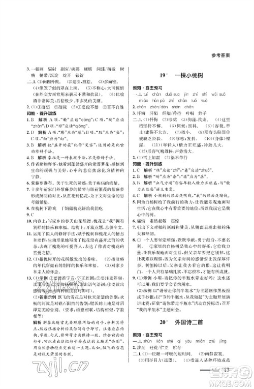 甘肃少年儿童出版社2023语文配套综合练习七年级下册人教版参考答案