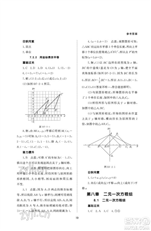 北京师范大学出版社2023数学配套综合练习七年级下册人教版参考答案