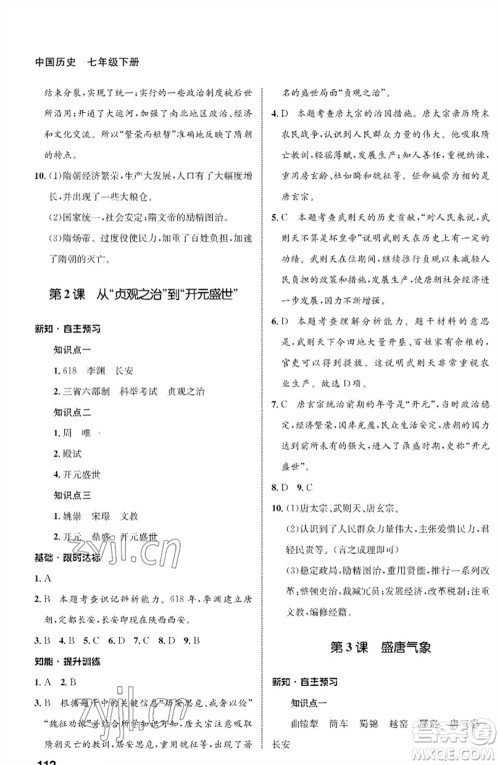甘肃教育出版社2023历史配套综合练习七年级下册人教版参考答案