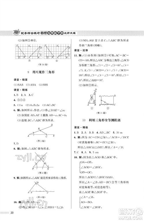 北京师范大学出版社2023数学配套综合练习七年级下册北师大版参考答案