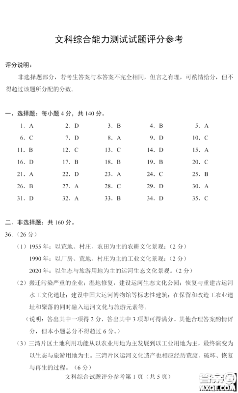 2023四省联考高三适应性能力测试卷文科综合试卷答案 2023四省联考高三适应性能力测试卷文科综合试卷答案
