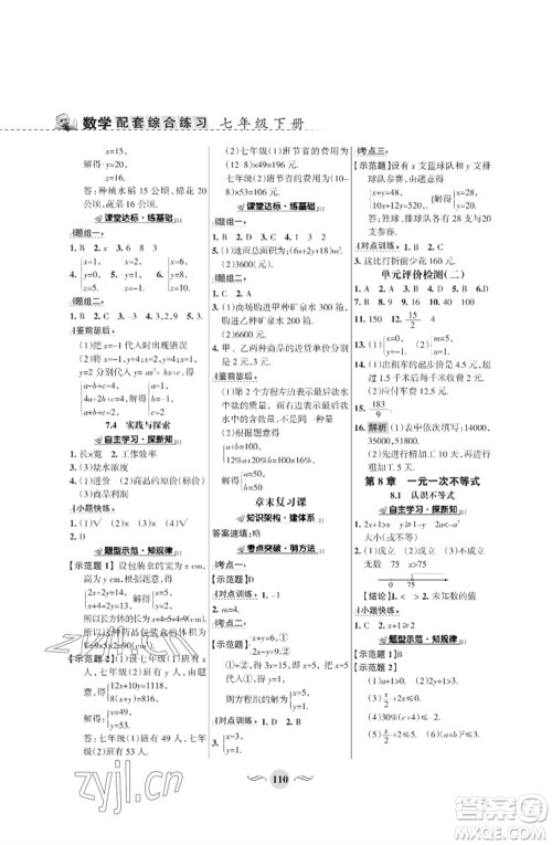 甘肃文化出版社2023数学配套综合练习七年级下册华师大版参考答案