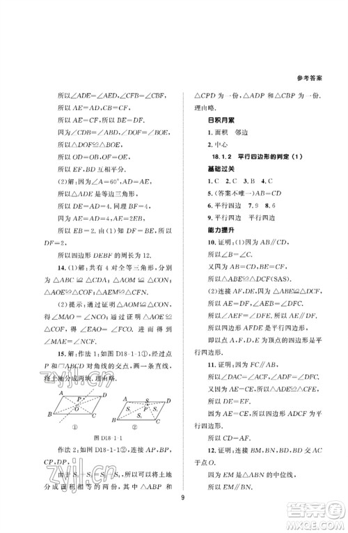 北京师范大学出版社2023数学配套综合练习八年级下册人教版参考答案