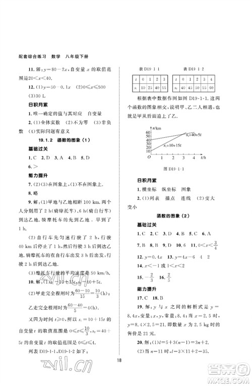 北京师范大学出版社2023数学配套综合练习八年级下册人教版参考答案