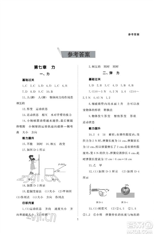 北京师范大学出版社2023物理配套综合练习八年级下册人教版参考答案