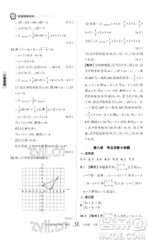 江西人民出版社2023王朝霞考点梳理时习卷七年级下册数学人教版答案