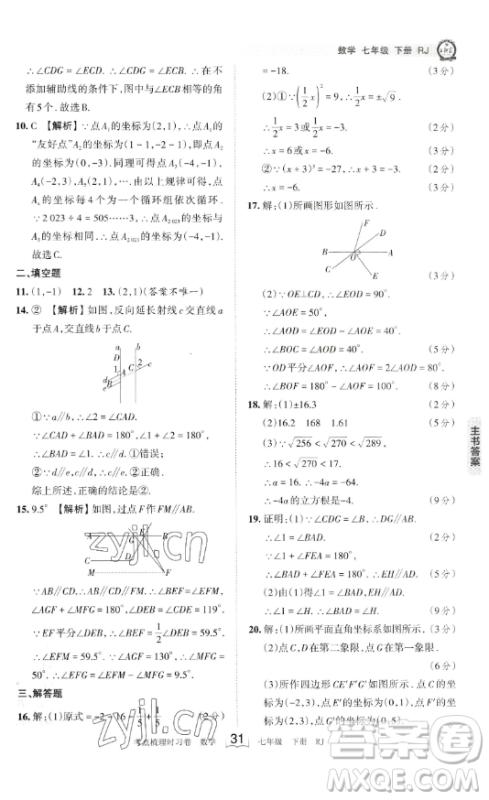 江西人民出版社2023王朝霞考点梳理时习卷七年级下册数学人教版答案