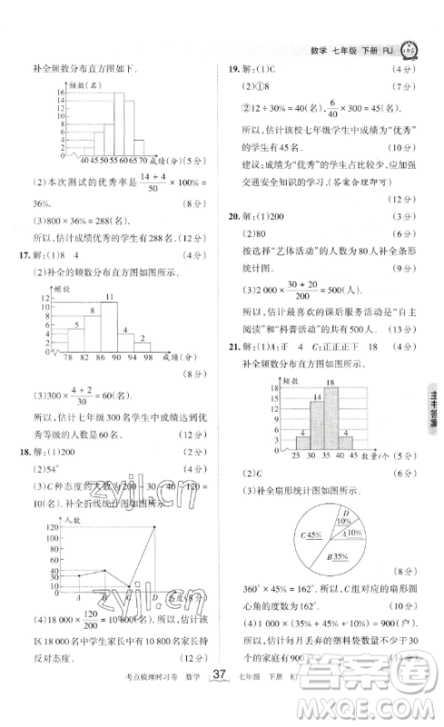 江西人民出版社2023王朝霞考点梳理时习卷七年级下册数学人教版答案