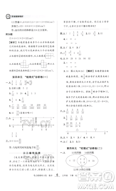 江西人民出版社2023王朝霞考点梳理时习卷五年级下册数学人教版答案