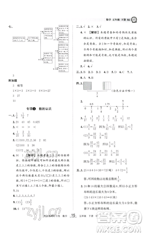 江西人民出版社2023王朝霞考点梳理时习卷五年级下册数学人教版答案