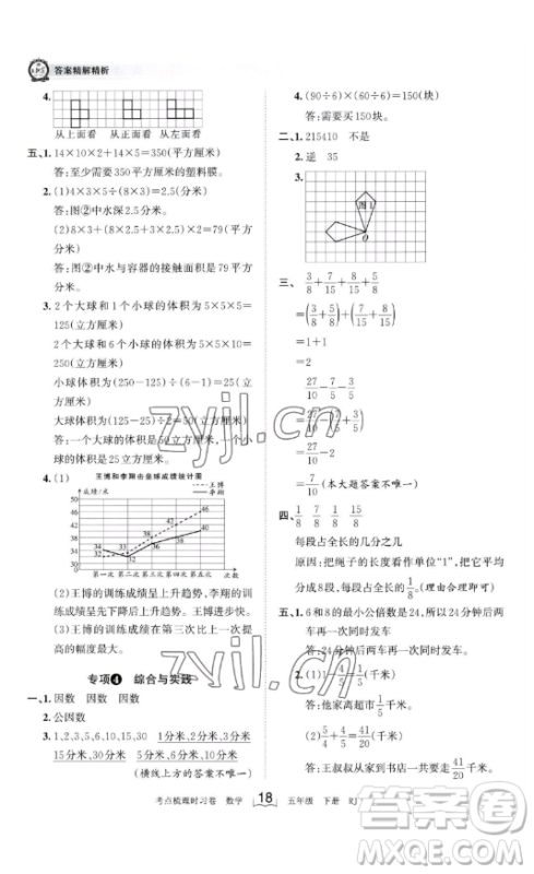 江西人民出版社2023王朝霞考点梳理时习卷五年级下册数学人教版答案