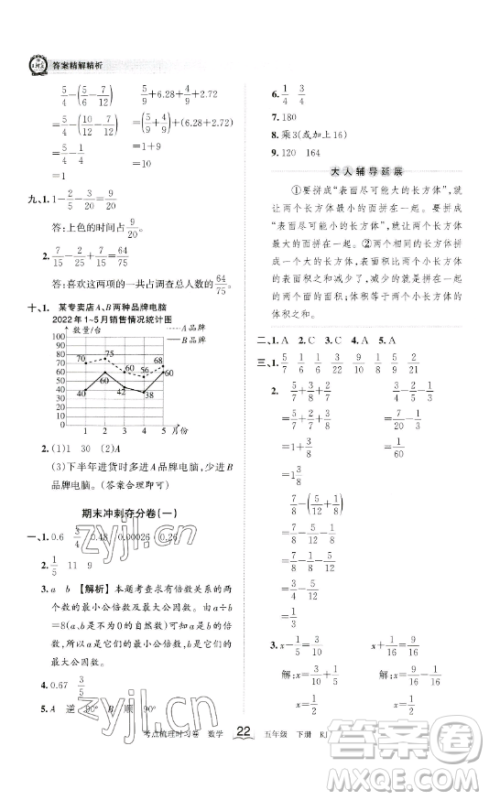 江西人民出版社2023王朝霞考点梳理时习卷五年级下册数学人教版答案