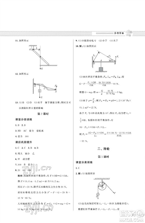 北京师范大学出版社2023物理配套综合练习八年级下册北师大版参考答案