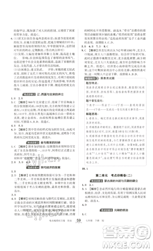 江西人民出版社2023王朝霞考点梳理时习卷七年级下册历史人教版答案