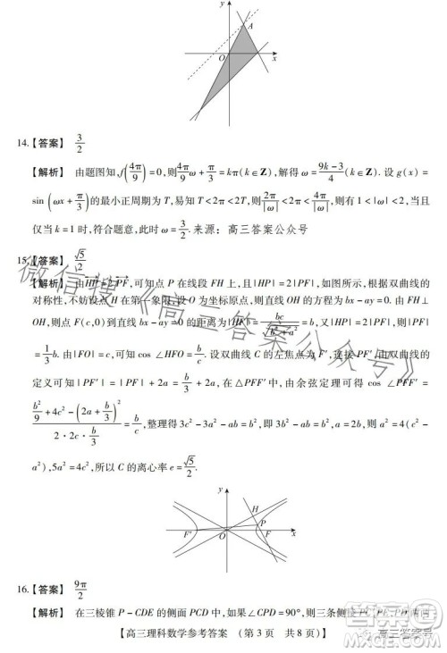 河南省2023高三年级TOP二十名校二月调研考理科数学试卷答案