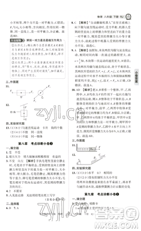 江西人民出版社2023王朝霞考点梳理时习卷八年级下册物理人教版答案