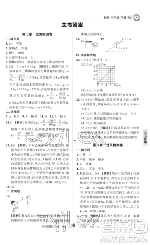 江西人民出版社2023王朝霞考点梳理时习卷八年级下册物理人教版答案