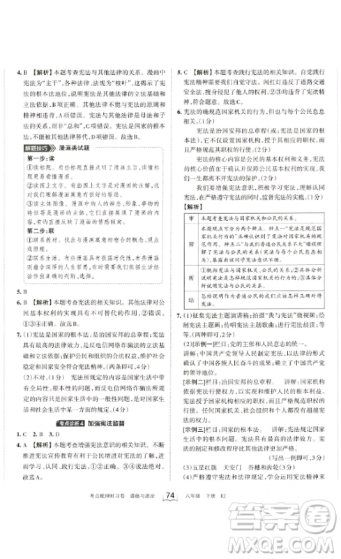 江西人民出版社2023王朝霞考点梳理时习卷八年级下册道德与法治人教版答案