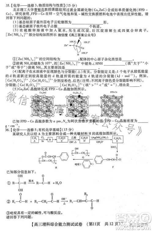 河南省2022-2023下学年高三年级TOP二十名校二月调研考理科综合试卷答案