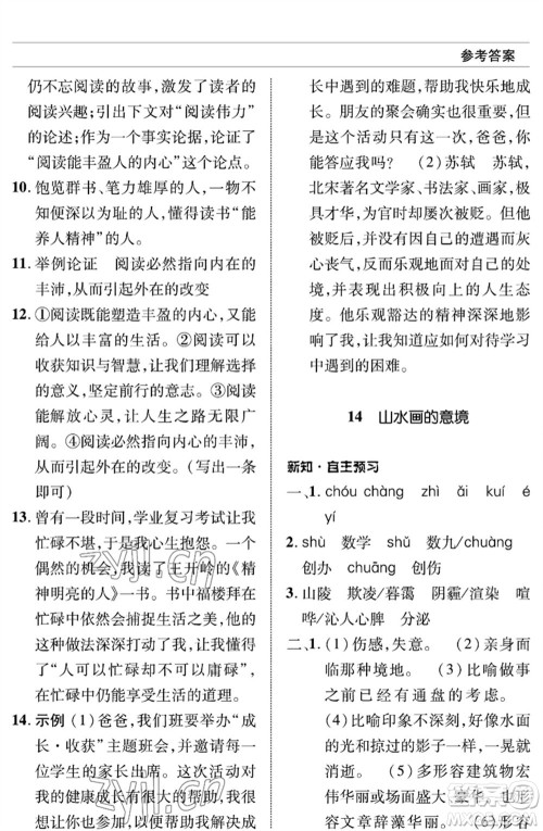 北京师范大学出版社2023语文配套综合练习九年级下册人教版参考答案