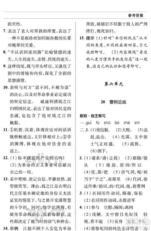 北京师范大学出版社2023语文配套综合练习九年级下册人教版参考答案 北京师范大学出版社2023语文配套综合练习九年级下册人教版参考答案