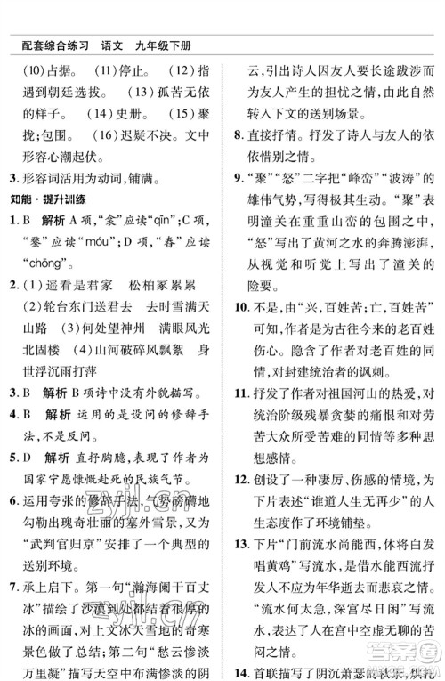 北京师范大学出版社2023语文配套综合练习九年级下册人教版参考答案 北京师范大学出版社2023语文配套综合练习九年级下册人教版参考答案