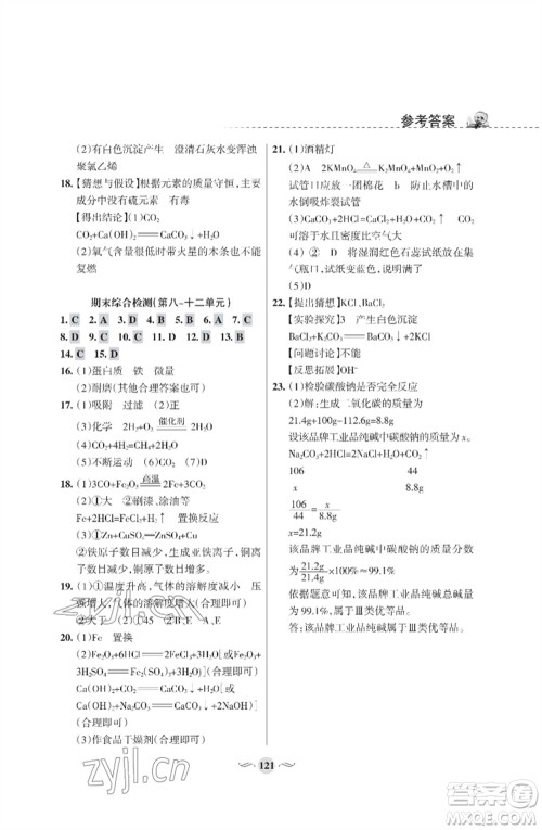 甘肃文化出版社2023化学配套综合练习九年级下册人教版参考答案
