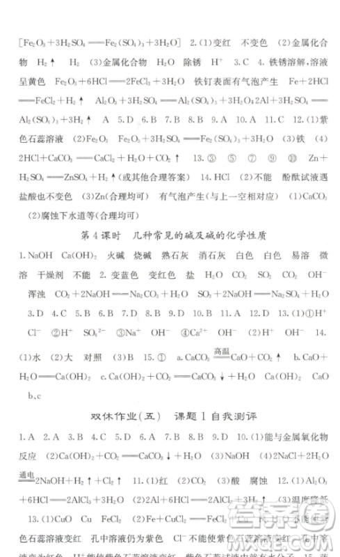 四川大学出版社2023名校课堂内外九年级化学下册人教版答案
