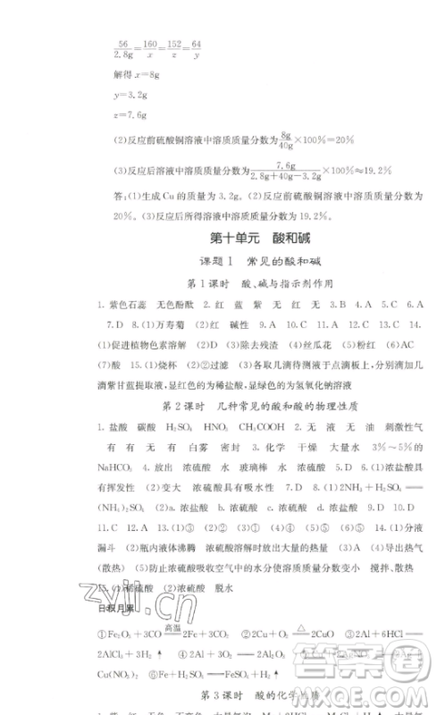 四川大学出版社2023名校课堂内外九年级化学下册人教版答案