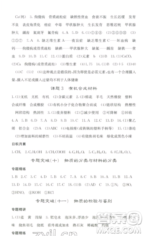 四川大学出版社2023名校课堂内外九年级化学下册人教版答案
