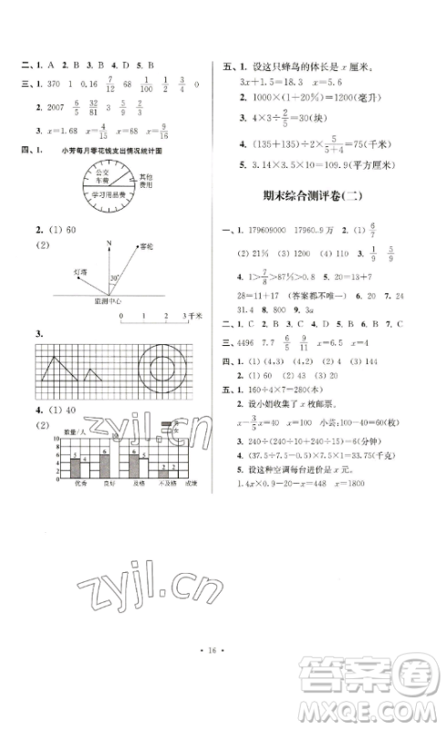 江苏人民出版社2023高分拔尖提优训练六年级下册数学苏教版江苏专版参考答案