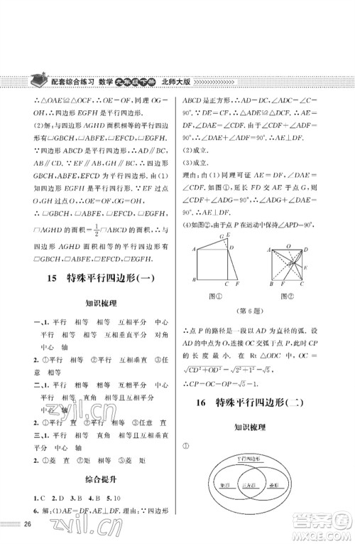 北京师范大学出版社2023数学配套综合练习九年级下册北师大版参考答案