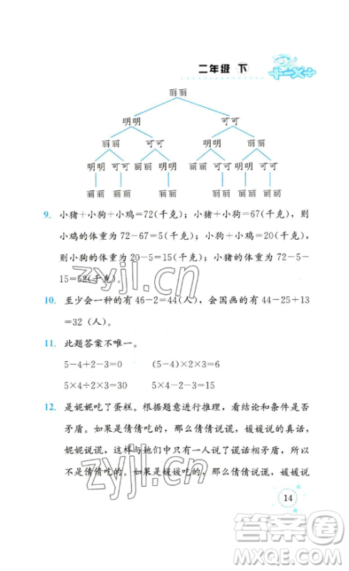 云南科技出版社2023解决问题专项训练二年级数学下册西师大版参考答案