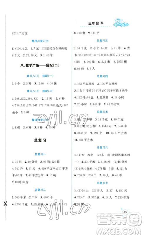 云南科技出版社2023解决问题专项训练三年级数学下册人教版参考答案