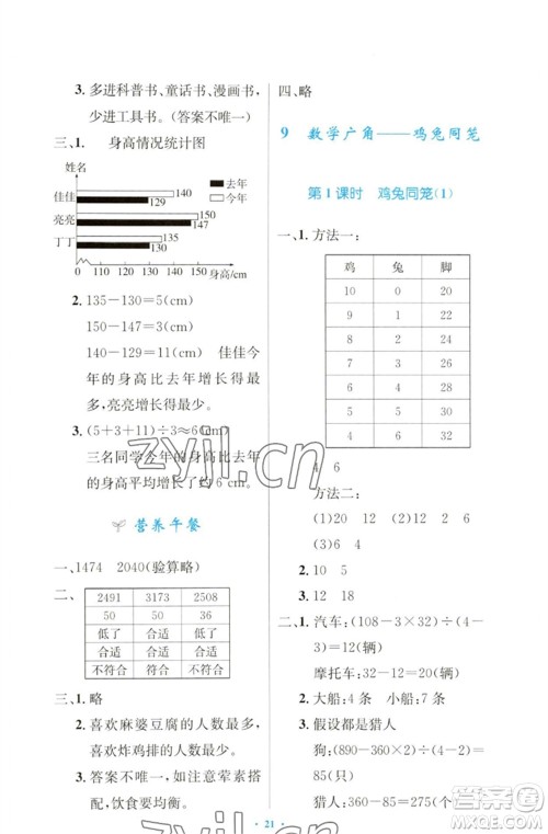 人民教育出版社2023小学同步测控优化设计四年级数学下册人教版增强版参考答案 人民教育出版社2023小学同步测控优化设计四年级数学下册人教版增强版参考答案