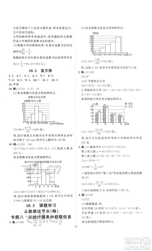 延边教育出版社2023优+学案课时通七年级数学下册人教版答案