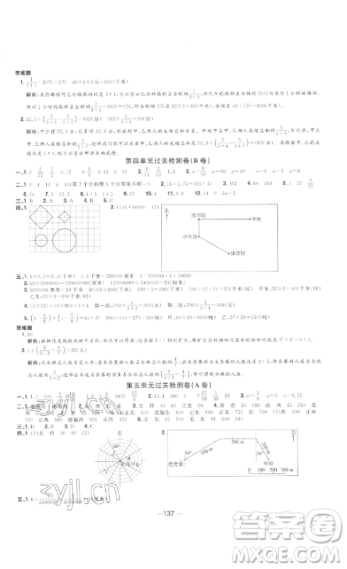 江西教育出版社2023阳光同学一线名师全优好卷六年级数学下册苏教版参考答案