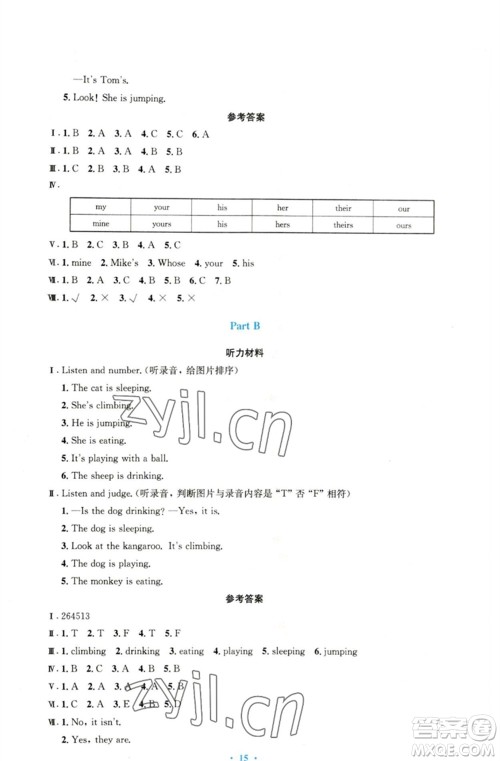 人民教育出版社2023小学同步测控优化设计五年级英语下册人教PEP版三起增强版参考答案