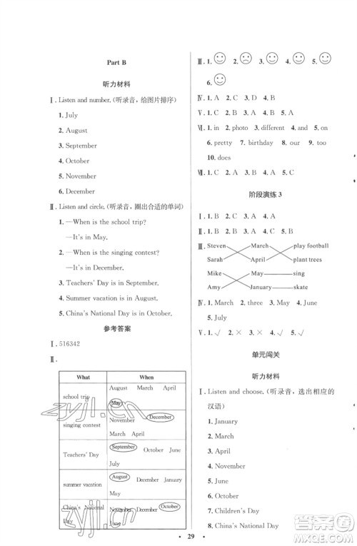 人民教育出版社2023小学同步测控优化设计五年级英语下册人教PEP版三起广东专版参考答案