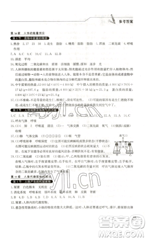 湖北教育出版社2023长江作业本同步练习册七年级生物学下册北师大版参考答案 湖北教育出版社2023长江作业本同步练习册七年级生物学下册北师大版参考答案