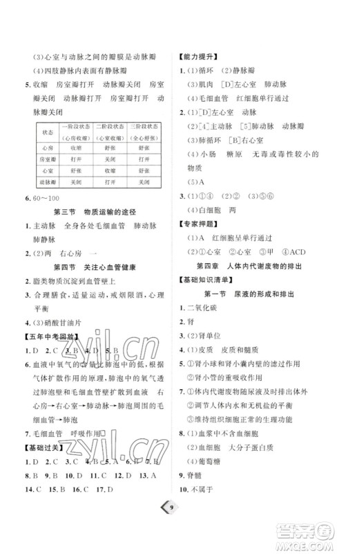 延边教育出版社2023最新版优+学案赢在中考生物讲练版潍坊专用版答案