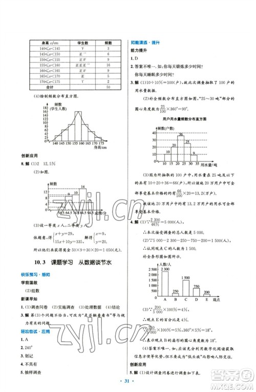 人民教育出版社2023初中同步测控优化设计七年级数学下册人教版参考答案