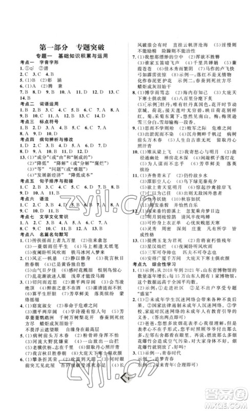 延边教育出版社2023最新版优+学案赢在中考语文答案