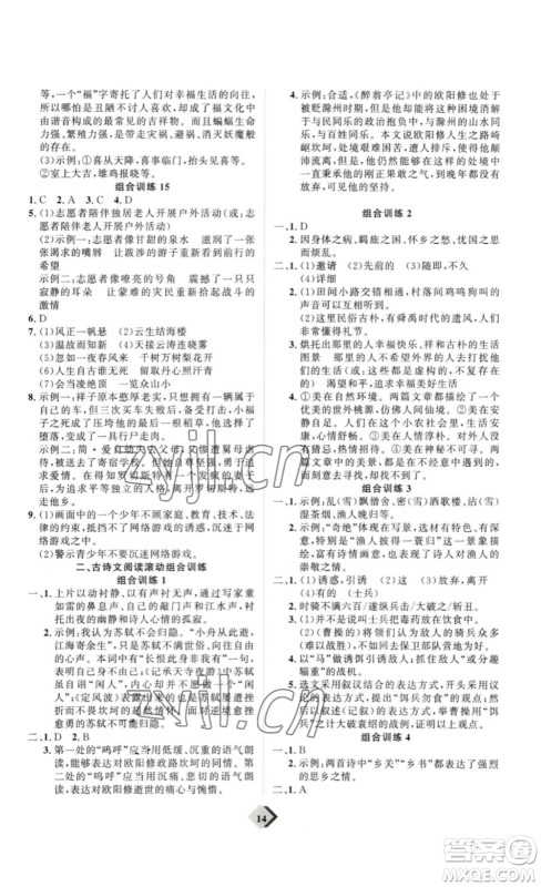 延边教育出版社2023最新版优+学案赢在中考语文答案
