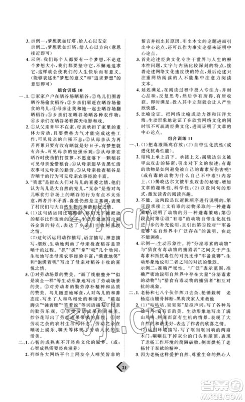 延边教育出版社2023最新版优+学案赢在中考语文答案