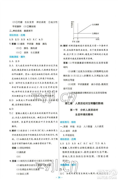 人民教育出版社2023初中同步测控优化设计七年级生物下册人教版精编版参考答案