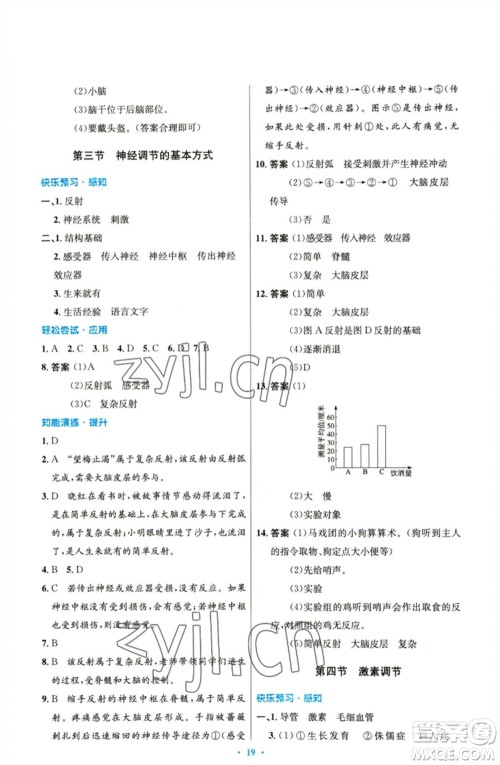 人民教育出版社2023初中同步测控优化设计七年级生物下册人教版精编版参考答案