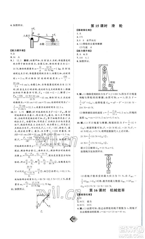 延边教育出版社2023最新版优+学案赢在中考物理人教版讲练版答案
