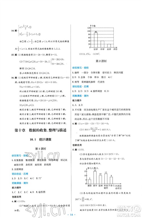 人民教育出版社2023初中同步测控优化设计七年级数学下册人教版福建专版参考答案